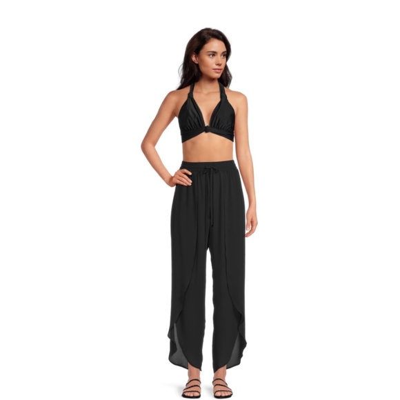 🖤 SALE 🖤 WOMEN’S BLACK PETAL LEG COVER UP PANTS - Picture 1 of 7
